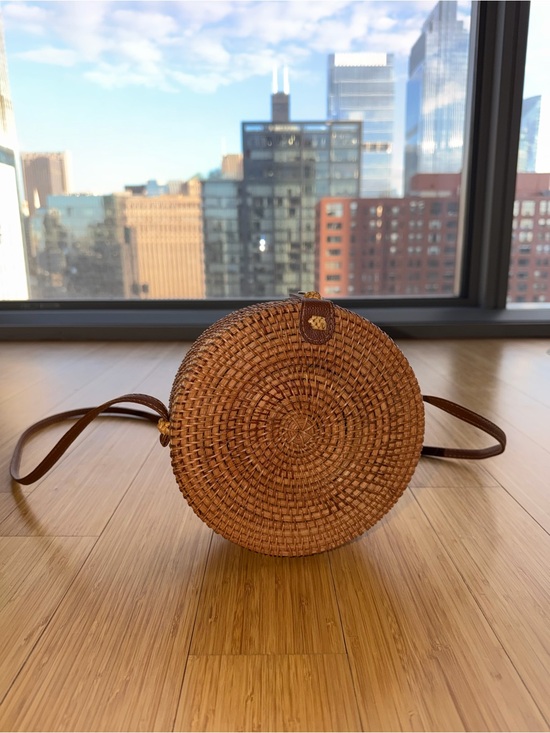 Handbags - Round Rattan Woven Straw Crossbody Bag - Brown, purchased in Greece